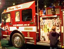 The Wheres the Fire? exhibit has a real firetruck for children to play on.